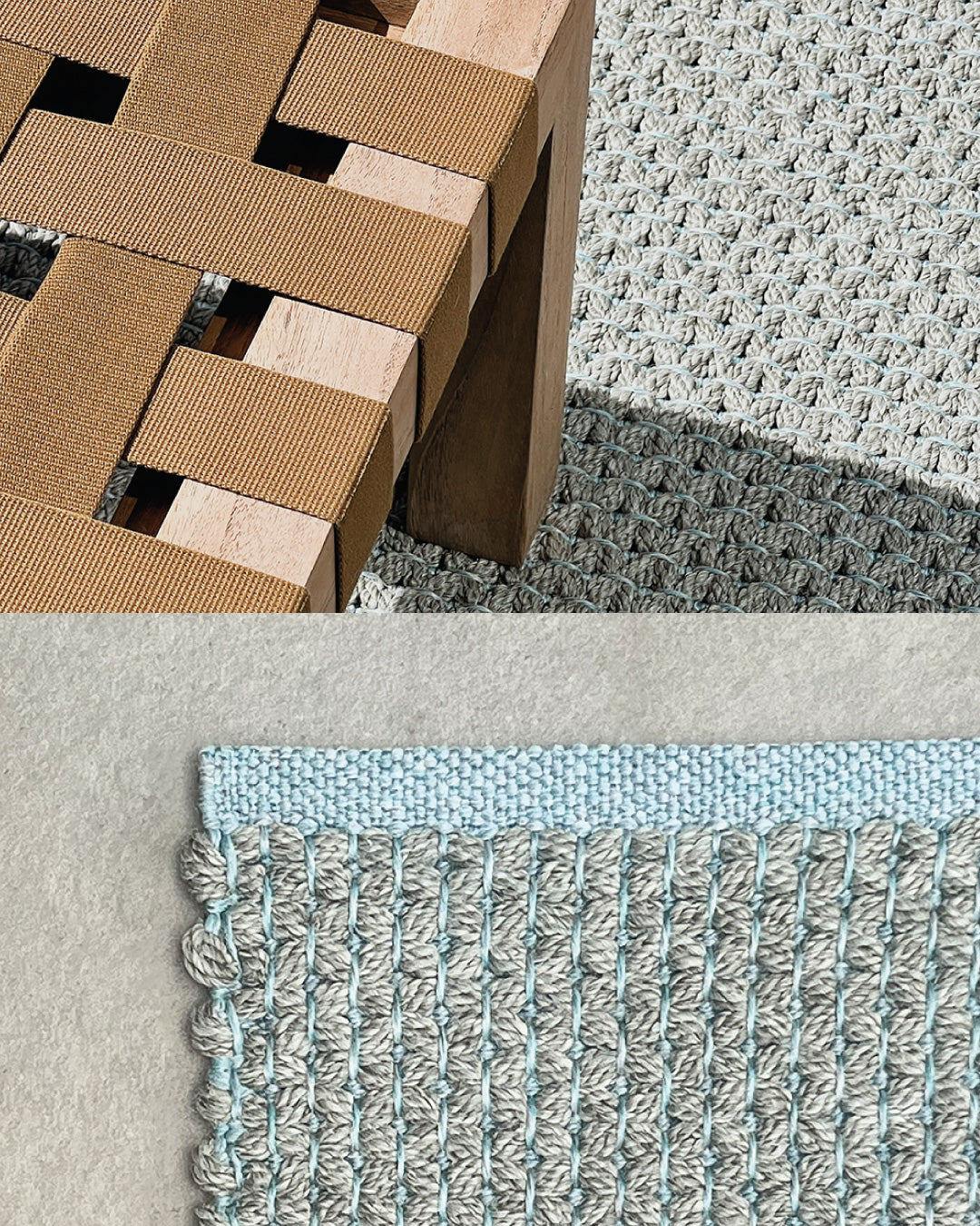 Tapis d'extérieur « Silver aqua sky » : un design tissé à la main pour des espaces extérieurs élégants