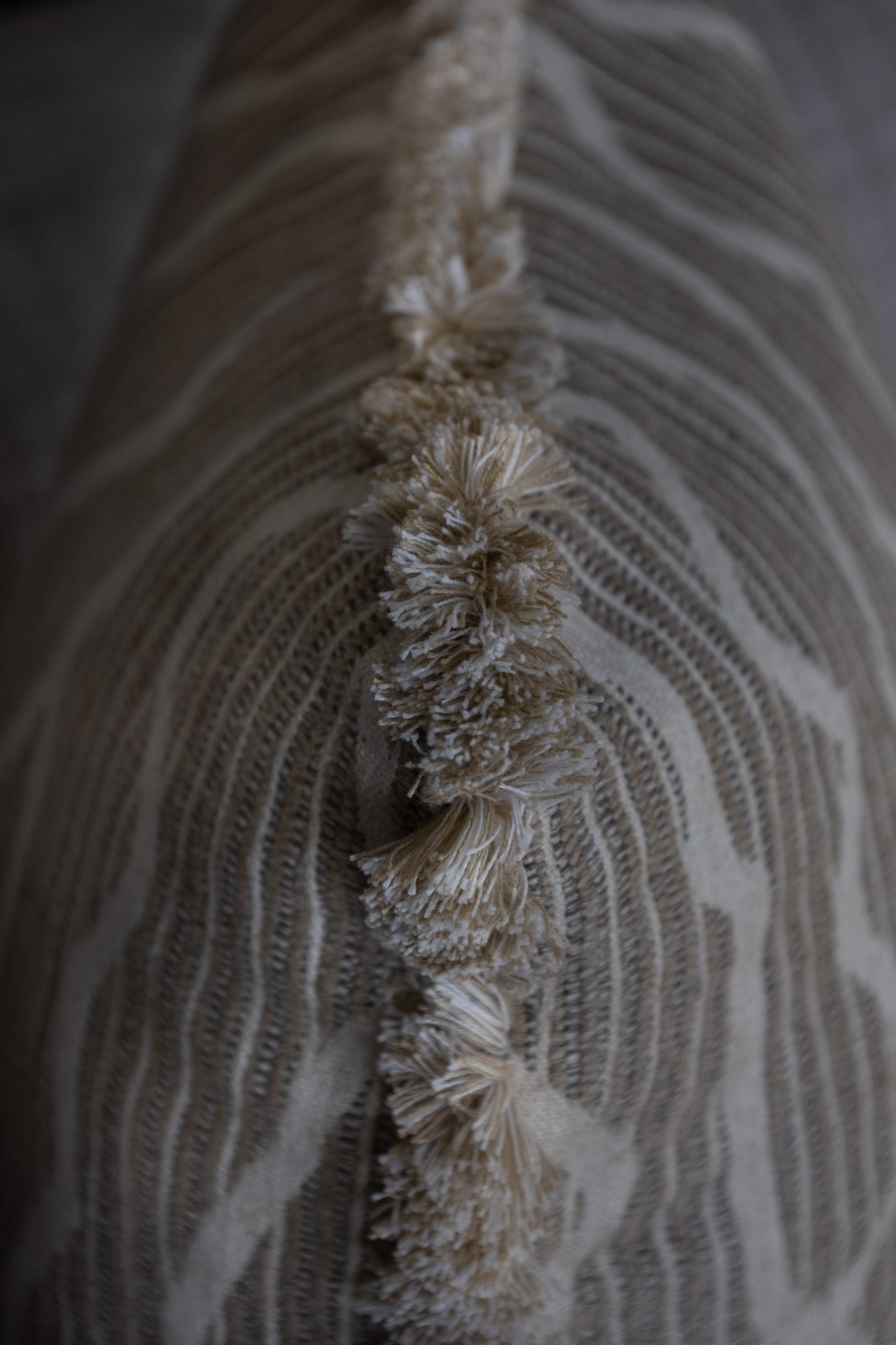 Martin gabriel Nahaufnahme dekokissen mit fransen nd struktur beige off white 