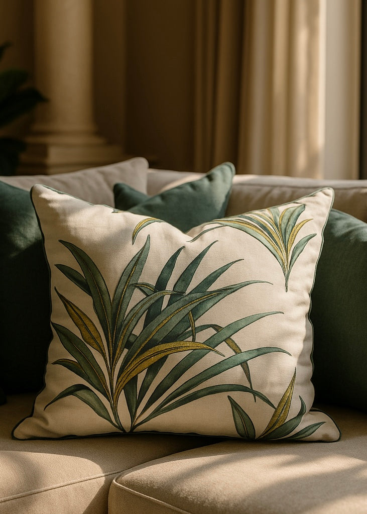 Martin Gabriel – “Botanique Vert” cushion – embroidered linen by Pierre Frey Paris (Limited Edition)
