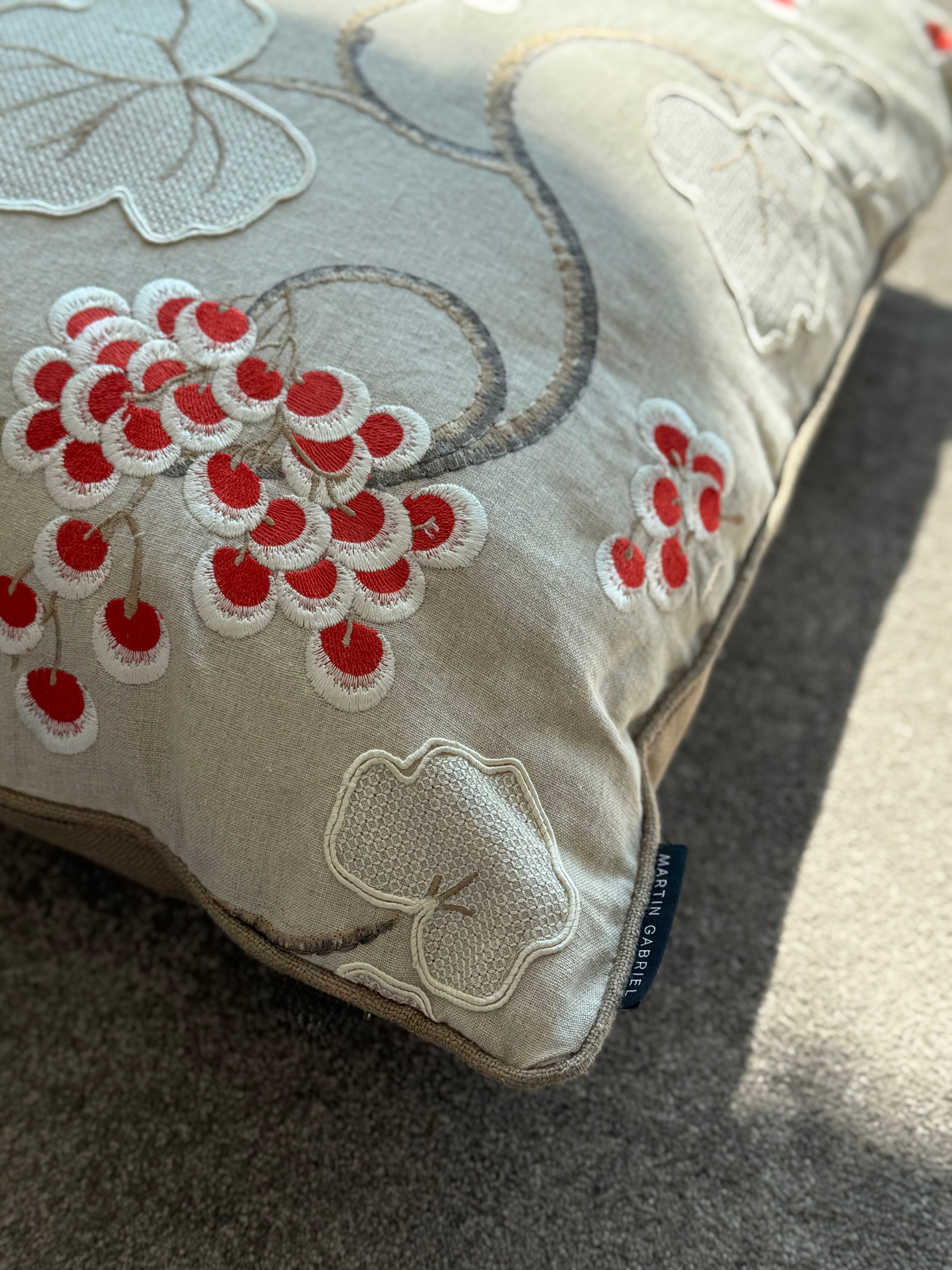 “Leaf &amp; Berry” – embroidered linen cushion · Limited Edition · Martin Gabriel