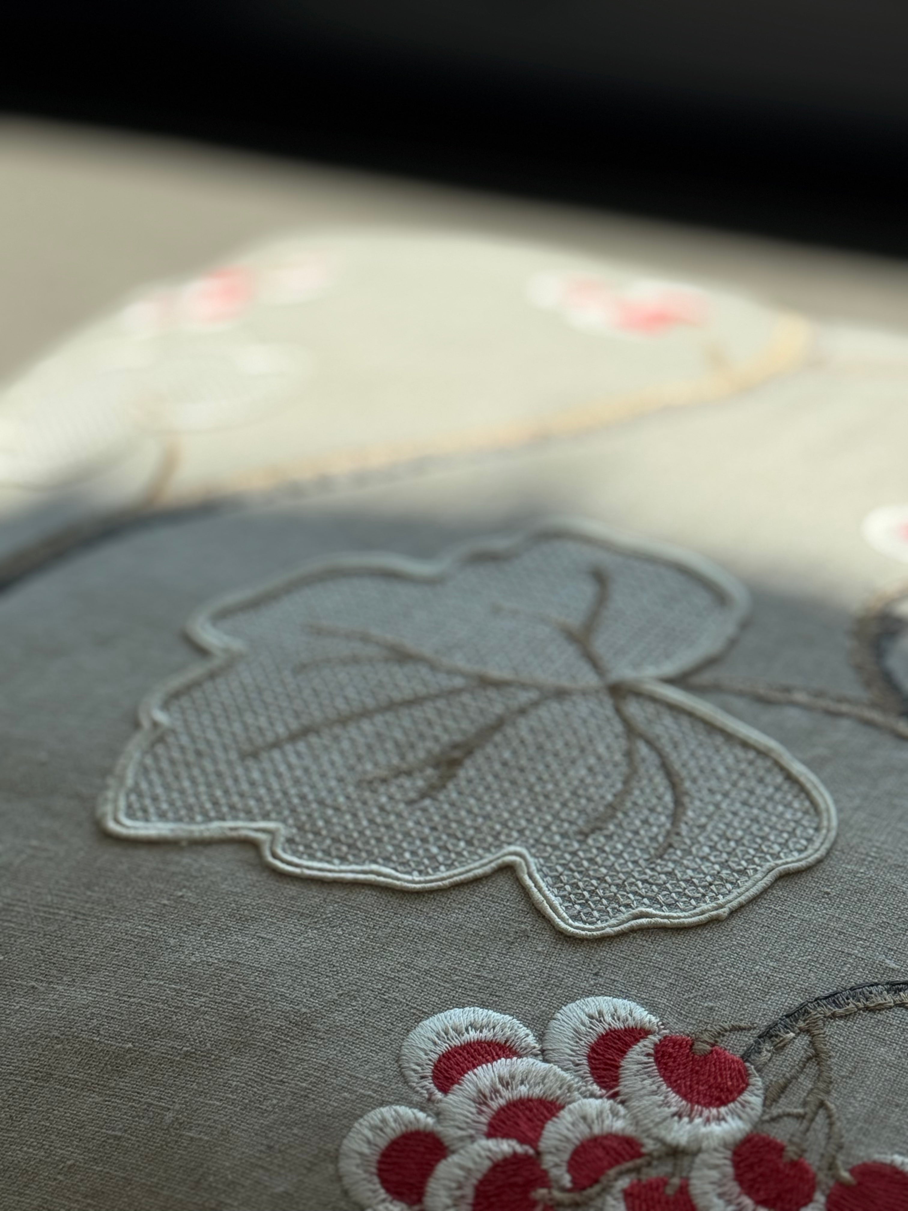 “Leaf &amp; Berry” – embroidered linen cushion · Limited Edition · Martin Gabriel