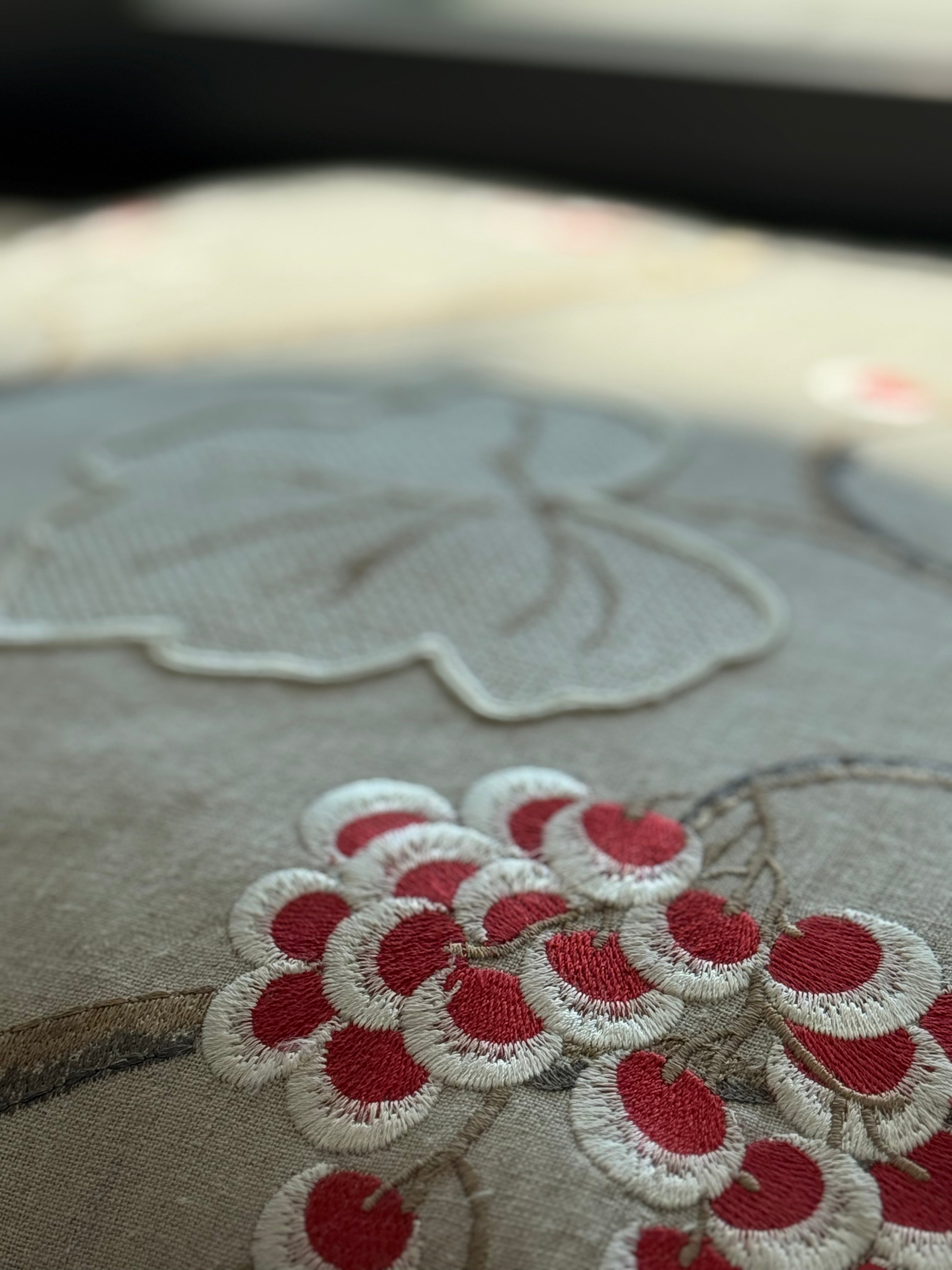 “Leaf &amp; Berry” – embroidered linen cushion · Limited Edition · Martin Gabriel