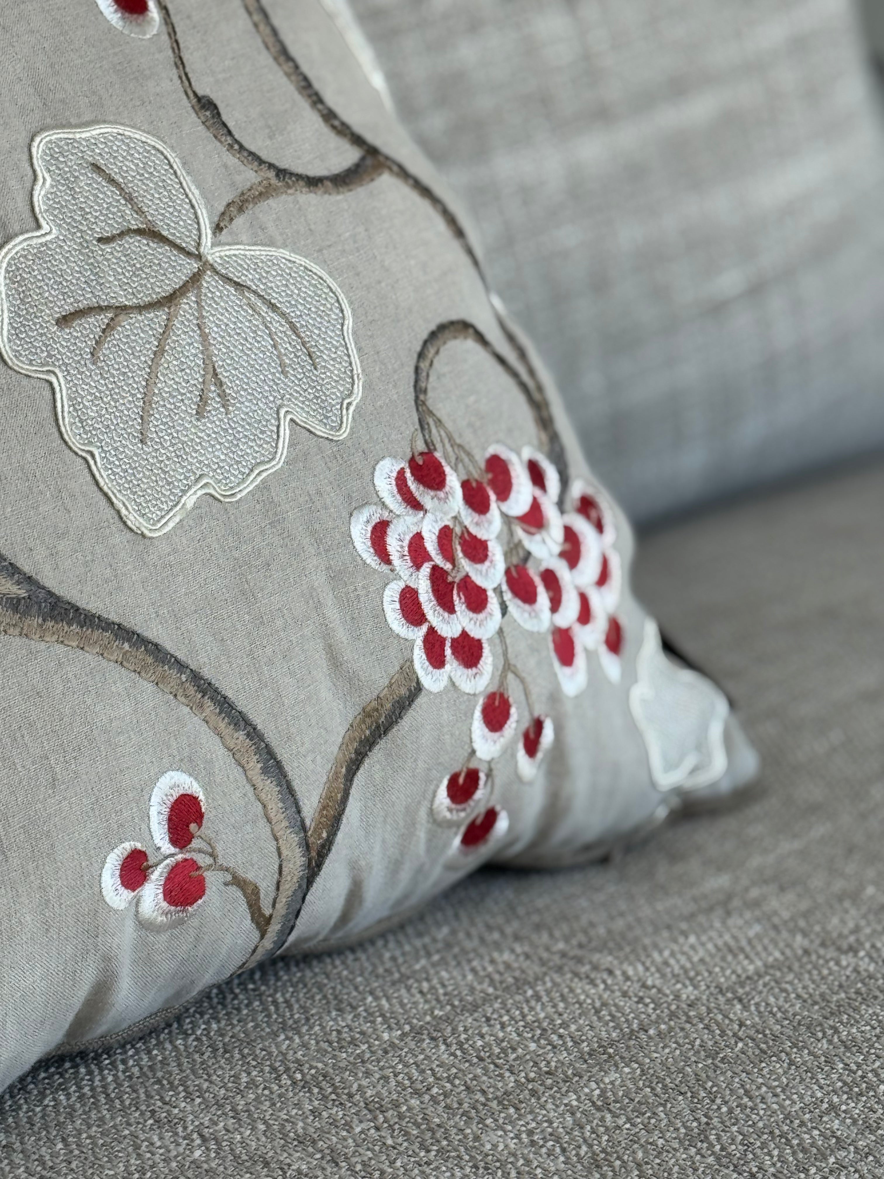 “Leaf &amp; Berry” – embroidered linen cushion · Limited Edition · Martin Gabriel
