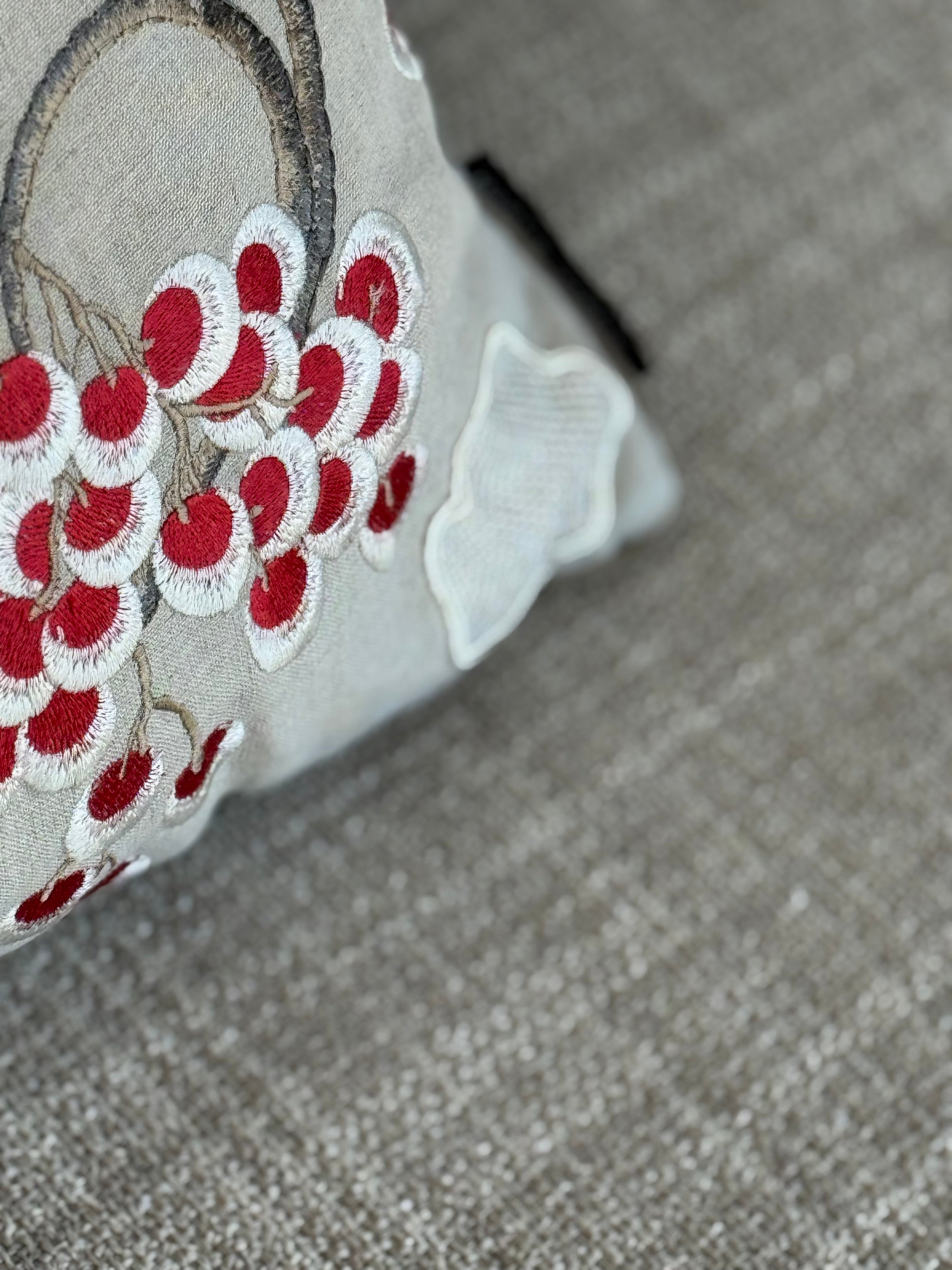 “Leaf &amp; Berry” – embroidered linen cushion · Limited Edition · Martin Gabriel
