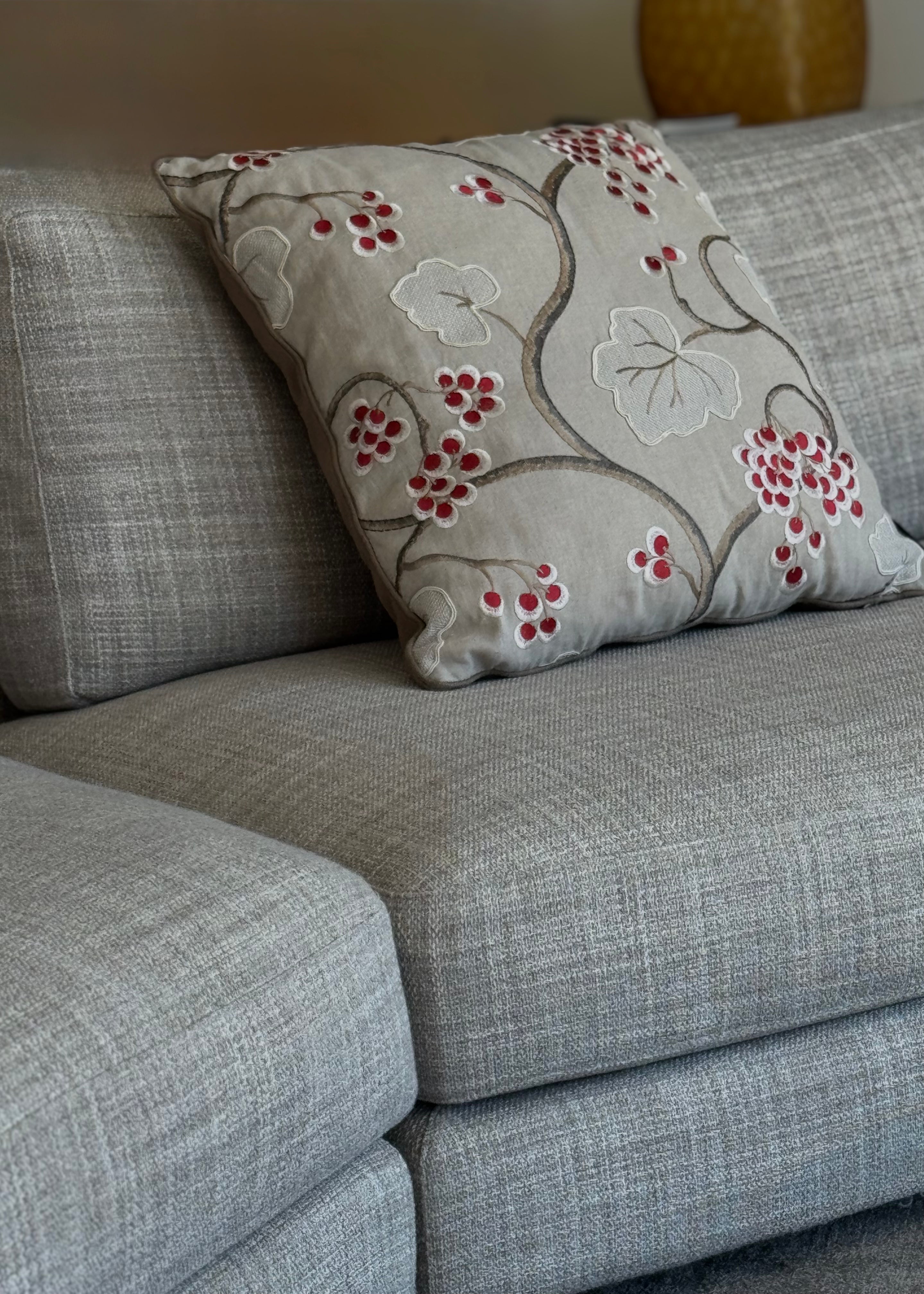 “Leaf &amp; Berry” – embroidered linen cushion · Limited Edition · Martin Gabriel