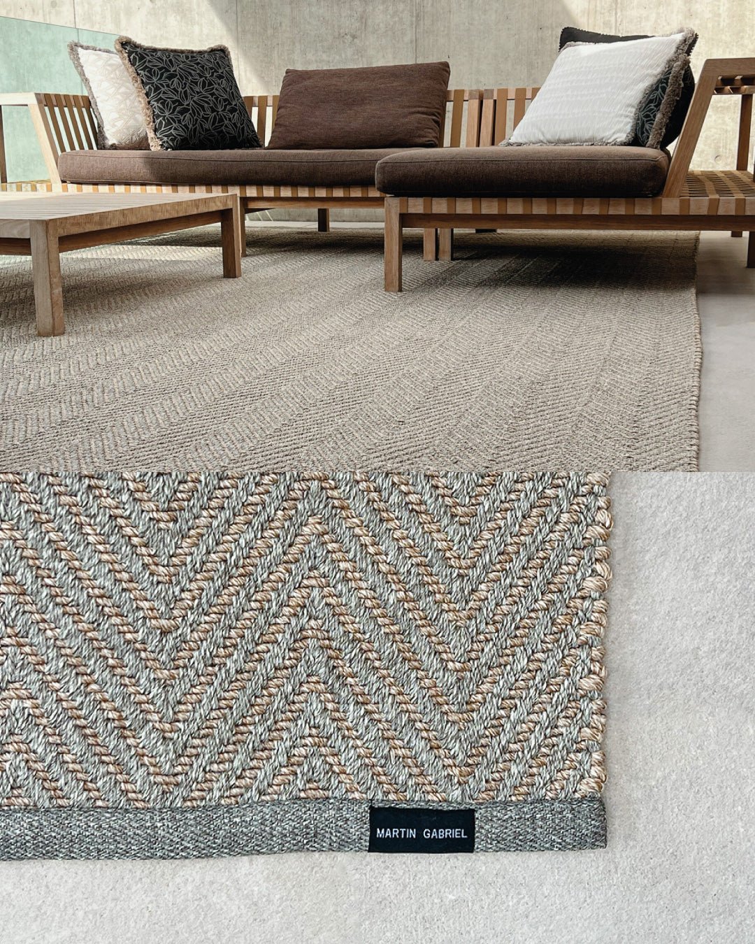 Eleganter Outdoor Teppich "Beige Grau" - Sanfte Natürlichkeit, edel interpretiert - Martin Gabriel - Outdoor Teppiche - Martin Gabriel