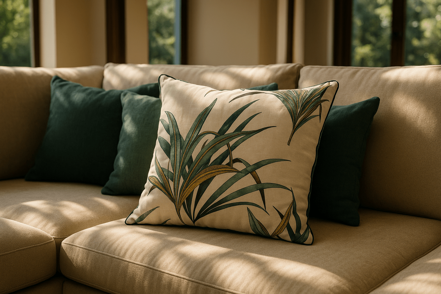 Martin Gabriel – „Botanique Vert“ Kissen – besticktes Leinen von Pierre Frey Paris - Martin Gabriel - Kissen - Martin Gabriel